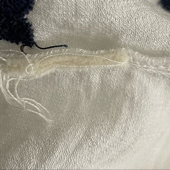 E&M Blue and White Off Shoulder Blouse Embroidered Detail on Bottom Hem Medium - Picture 8 of 10